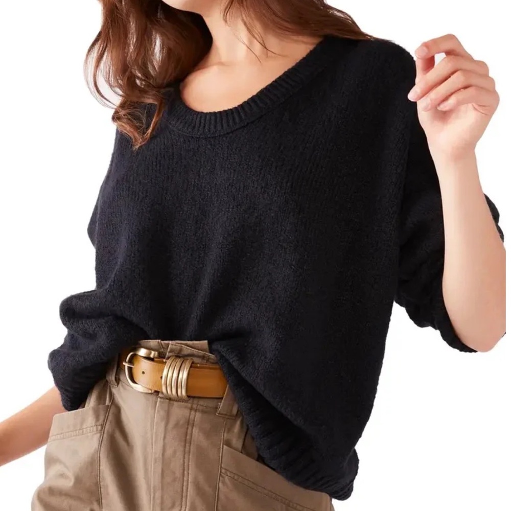 Free people Brookside black sweater tunic XL $128 NEW